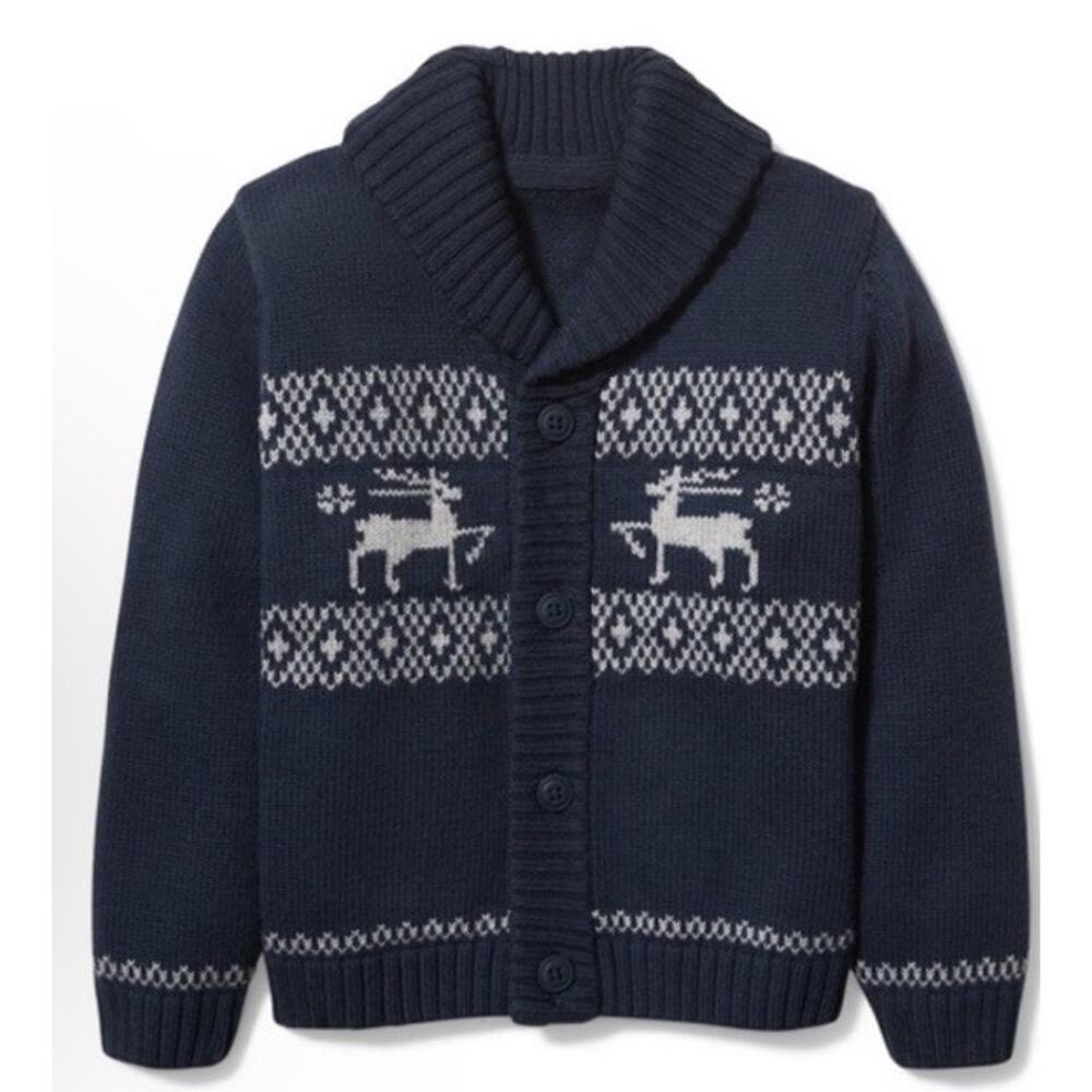 Janie and Jack shawl collar button down reindeer sweater Navy Blue 3-6 Months